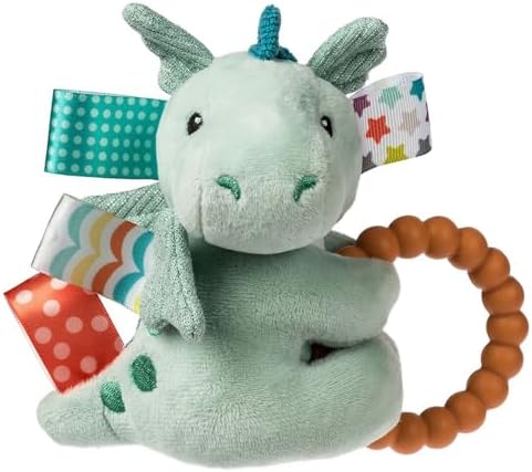 Soft Baby Rattle with Soothing Teether Ring and Sensory Tags, Drax Dragon