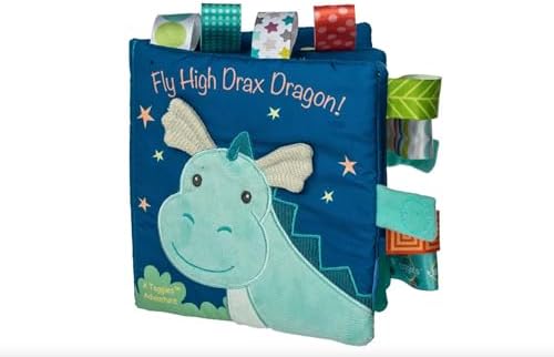 Taggies Soft Cloth Book with Crinkle Paper & Squeaker and Sensory Tags, Drax Dragon